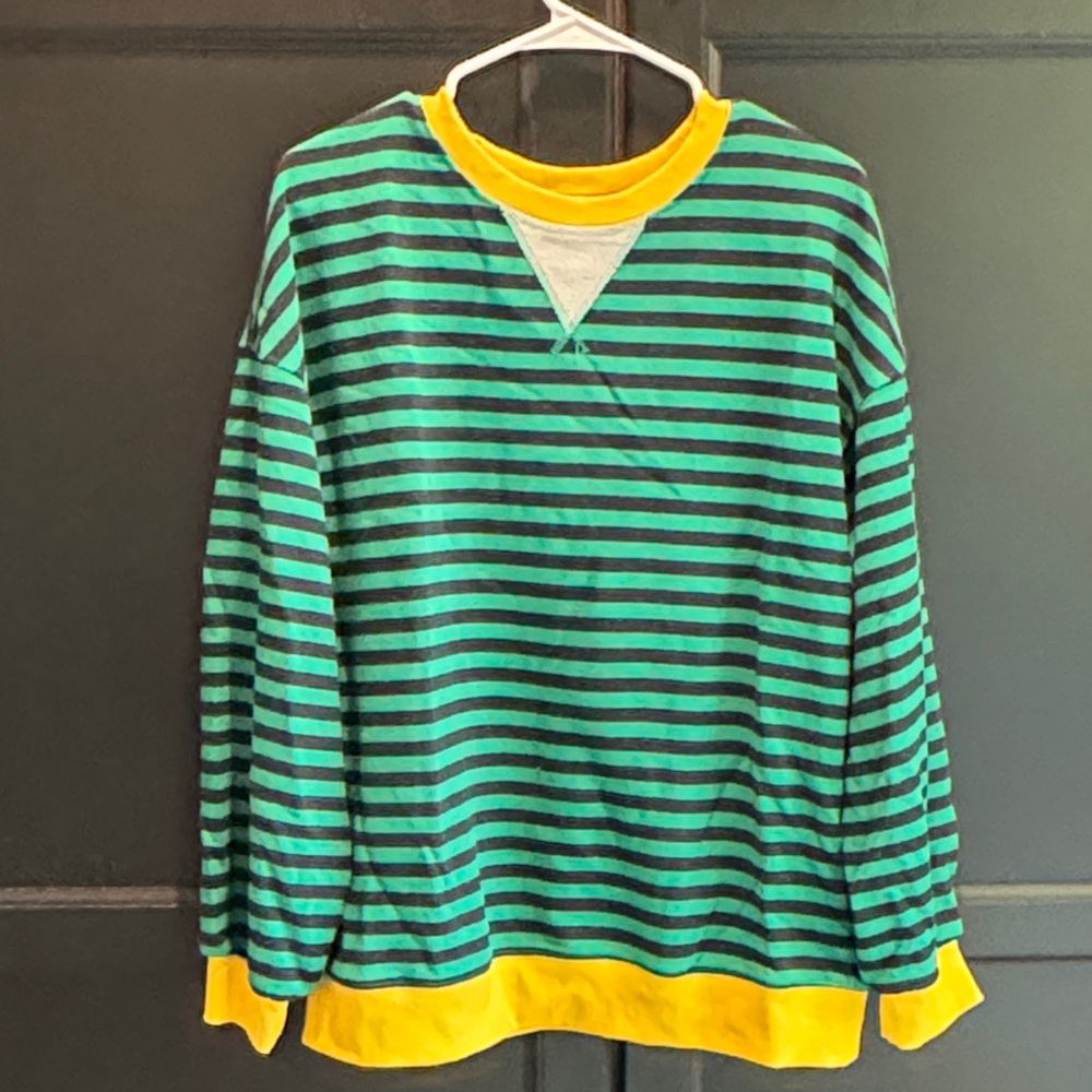 Amazon - Striped Green and Black Sweatshirt with Yellow Accents